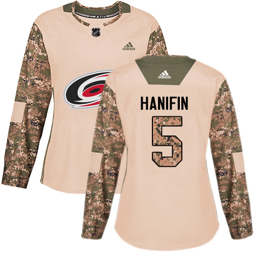 Adidas Hurricanes #5 Noah Hanifin Camo Authentic Veterans Day Women's Stitched NHL Jersey